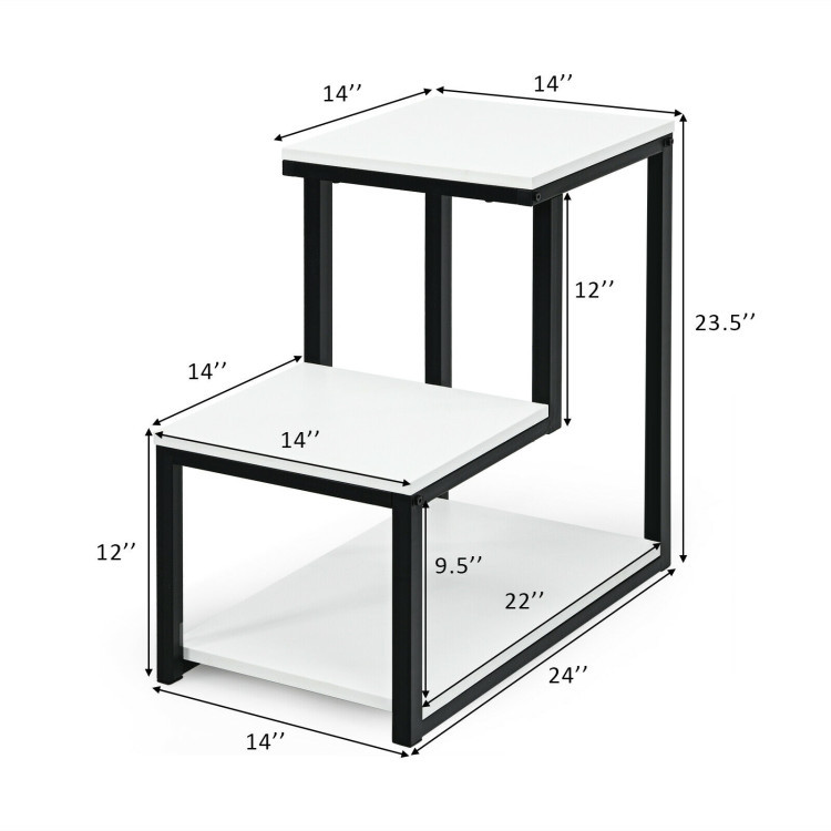 3-Tier Ladder-Shaped Chair Side Table with Storage Shelf-WhiteCostway Gallery View 4 of 11